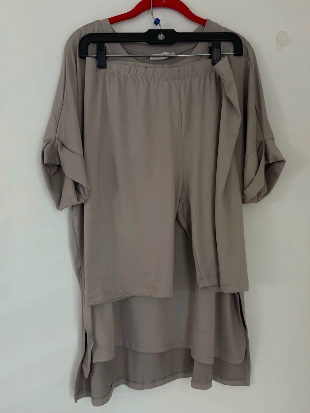 Zenana Sand Beige Plus Size Two Piece Oversized T-Shirt & Biker Short Set